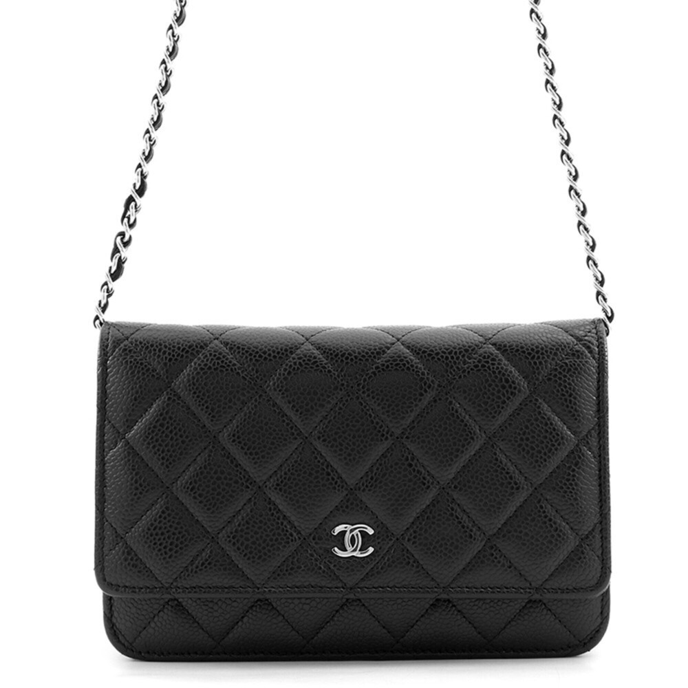 Chanel Chain Wallet Classic Matelassé Coco Mark Caviar Skin AP0250 CHANEL Bla...